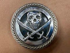 Skull and Crossed Swords Rope Pattern Border Silver Color Round Belt Buckle