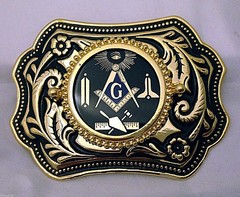 Masonic Symbols Belt Buckle Western Style Black and Gold