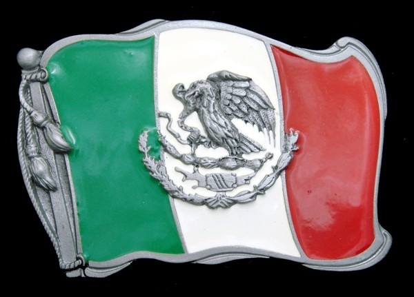 RG20196 *NOS* GREAT 2005 **FLAG OF MEXICO** PEWTER BELT BUCKLE