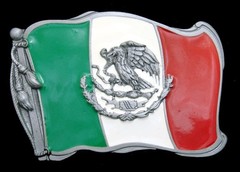 RG20196 *NOS* GREAT 2005 **FLAG OF MEXICO** PEWTER BELT BUCKLE