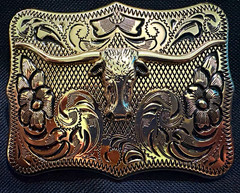 Western Bull Head Floral Engraved Silver Metal Belt Buckle Fits 2in Belt