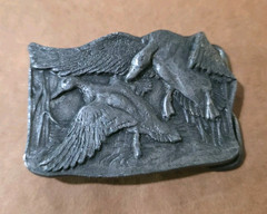 1977 Belt Buckle Bergamot Brass Works Vintage Collectible Metal Ducks Birds Hunt