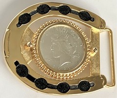 BELT BUCKLES Coins Silver Dollar Screw Mount Gold Black Horseshoe Western NWOT!