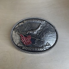 ANDWEST Belt Buckle MenEagle American Flag Roped Border Painted Antique Silver