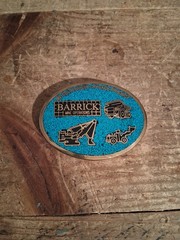 Vintage Brass Turquoise Excavator Belt Buckle, Barrick Gold Mine, Vegas 92