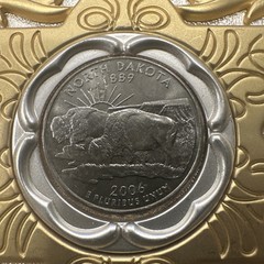 North Dakota Buffalo Coin In Belt Buckle Six Pointed Star Design 3 3/4&Prime; x 3 1/8&Prime;