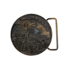 1974 Kansas Windmill Belt Buckle Round Antique Brass Lewis Buckles Chicago