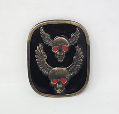 Craftmaster Industires Double Skull With Wings & red Eyes Belt Buckle Metal