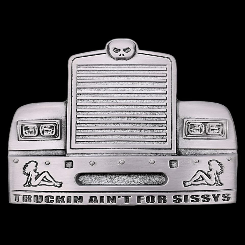 Truckin Ain&rsquo;t For Sissys Mudflap Girl Trucker Grill Semi Tractor Belt Buckle