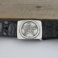 Rectangular Belt Buckle With Star Embossing Metal Western Retro Design