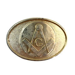 Vintage Masonic Compass G Symbol Gold Tone Oval Metal Belt Buckle