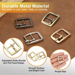 6 Pcs 0.6 Inch Single Prong Buckles Square Center Bar Buckles, Gold Tone