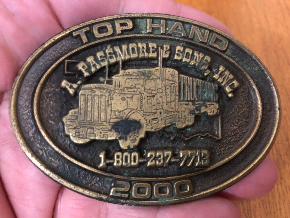 Vintage 2000 A Passmore & Sons Top Hand Brass Belt Buckle HIT USA Advertising