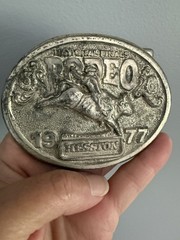1977 Hesston Silver Award 655 NFR Rodeo Belt Buckle Bull Rider Cowboy