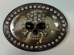 Skull Wings Crossbones with Clear Rhinestone Halloween Gothic LARGE Belt Buckle