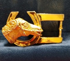 Vintage Rare Vicenza Gold-tone Horse Head Horseshoe Belt Buckle 3.5&Prime; Wide