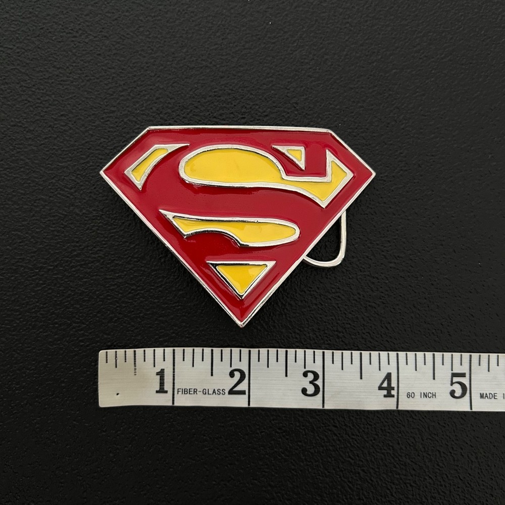 Superman Logo Belt Buckle Red Yellow Enamel Silver Tone Shield Superhero Cosplay
