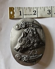 Vintage 1993 Siskiyou Pewter Howling Wolf Spirit Belt Buckle Feathers O-8