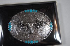Blazin Roxx Western Oval Longhorn Roses Buckle Silver belt buckle 37959