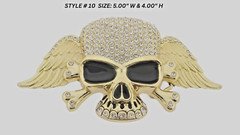 Skull Belt Buckle Crossbone Feather Skeleton Halloween Pirate Costume Bling Gold