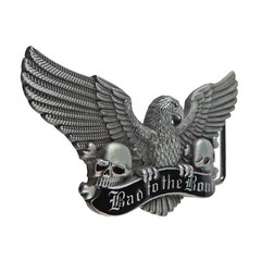 Eagle Skull Belt Buckle Biker Freedom Bad to the Bone Silver Fits 1.5&Prime; Belt