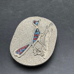 Vtg Siskiyou 1979 Roadrunner Belt Buckle BB787 Red Blue Chip Inlay Silver Tone