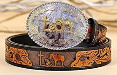 Praying Cowboy Horse Western Rodeo Gold Tone Design Fashion Cowboy Belt Buckle