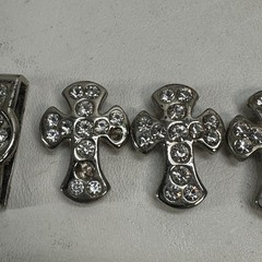 Western Buckle 6 Pc Set Silver Tone Metal Rhinostone Fleur de Lis Keep Tip