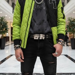 NEW Men Silver Metal Rap Buckle Hip Hop Street Fashion Club 100$ Bill Money Hood