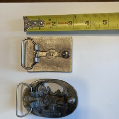 Set of 2 Vintage HEAVY PEWTER DEER SCENE AND ANTLER BELT BUCKLES MADE IN USA