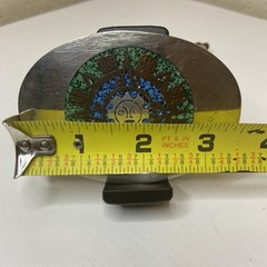 Oval Sun Aztec Inlay Belt Buckle Silver tone Green Blue Metal Geometric 3.5&Prime;