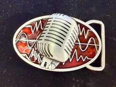 Retro Music Elvis Style Microphone Red Enameled Musician Ribbon Mic Belt Buckle