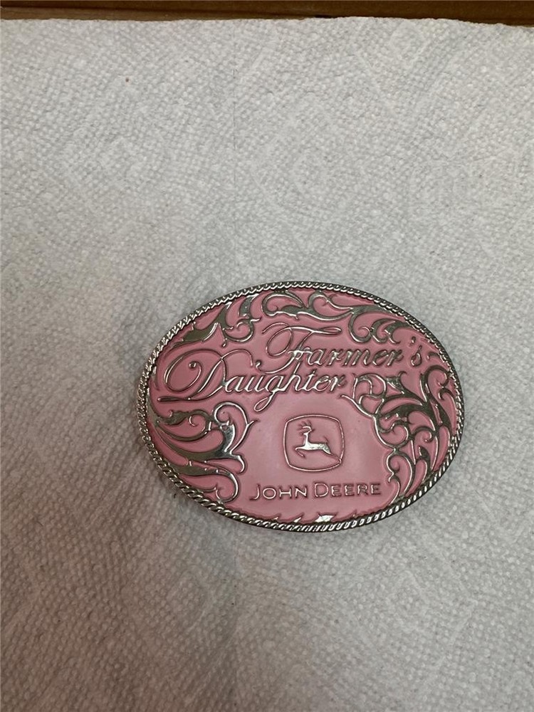 John Deere Farmers Daughter Pink Belt Buckle,