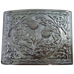 AAR Scottish Kilt Belt Buckle Thistle Emblem Celtic Knots Chrome Finish