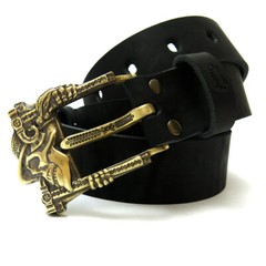Brass belt buckle with skull « Jolly Roger »; Handmade pin type Skull buckle;