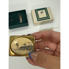 Vintage Barlow Solid Brass Belt Buckle Mallard Duck Scrimshaw Art Made in USA