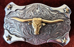 Texas Lornhorn Bull Western Cowboy Belt Buckle Solid Metal Silver Color Pin 3&Prime;
