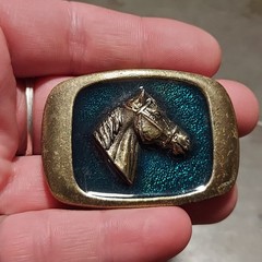 1983 LIMITED MM Horse BELT BUCKLE- Colorful Border #1302 Made In USA Chicago