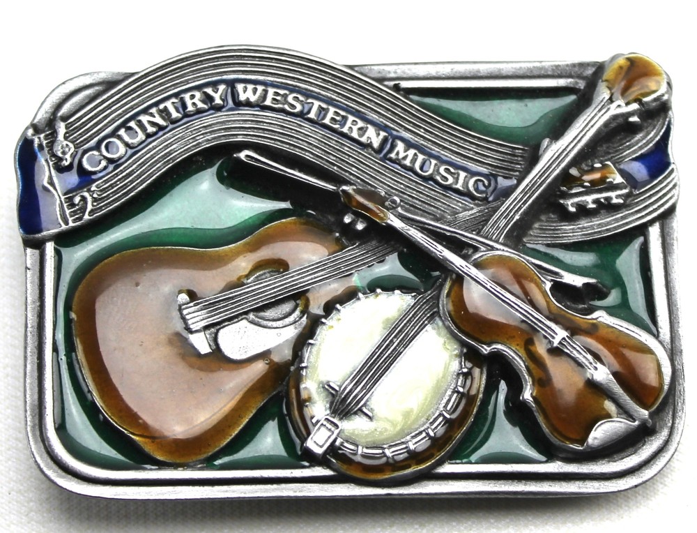 Vintage Country Western Music Banjo Guitar Fiddle Belt Buckle 1984 Bergamot