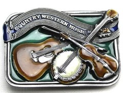 Vintage Country Western Music Banjo Guitar Fiddle Belt Buckle 1984 Bergamot