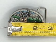 VTG 1984 Belt Buckle Bergamot Brass Works Pewter Buck Deer Hunting Nature Scene