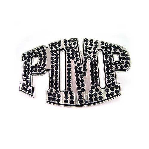 PIMP HIP HOP Rock Silver Chrome Black Rhinestones Men Belt Buckle