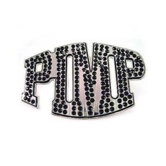 PIMP HIP HOP Rock Silver Chrome Black Rhinestones Men Belt Buckle
