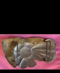 Vintage modernist brutalist two tone belt buckle measures 5 1/4 inch by 3 inch