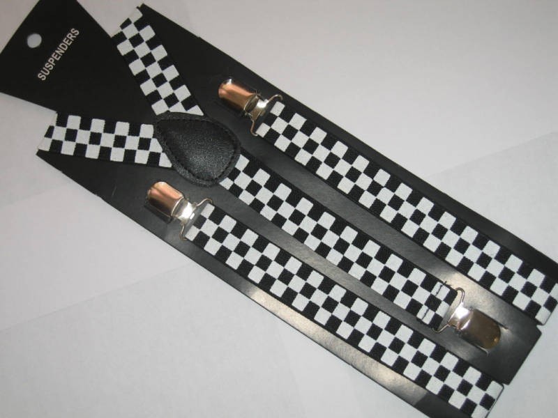 Black and White Checkered SUSPENDERS Adjustable Retro Cool Wedding