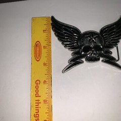 New Winged Skull Belt Buckle-Metal with Black Enamel