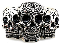 Three Multi Skulls Belt Buckle Biker Gothic New