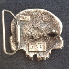 Buckle Co Skull Belt Buckle Silver Metal Made in USA Vintage 1976 MPN 962