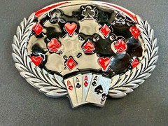 Four Aces Laurel Leaf Playing Card Casino Las Vegas Gambling Gambler Belt Buckle