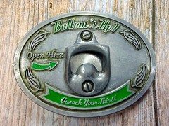 Bottom&rsquo;s Up! Open Here Quench Your Thirst Belt Buckle with Bottle Opener